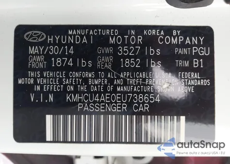 2014 Hyundai Accent Gls z USA, uszkodzony, nr VIN KMHCU4AE0EU738654